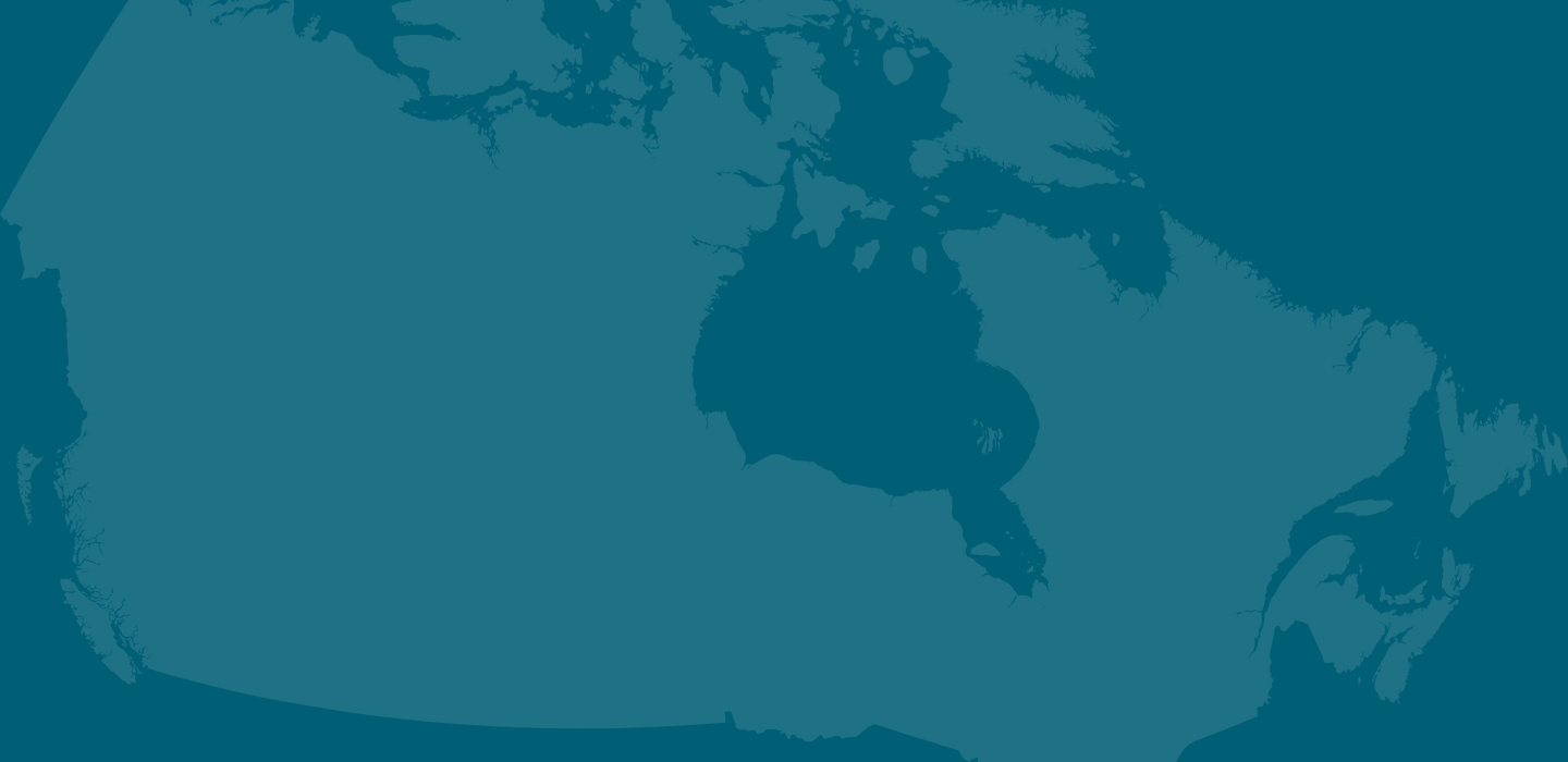 A map of Canada in shades of teal, with simplified land and water boundaries and no labels.